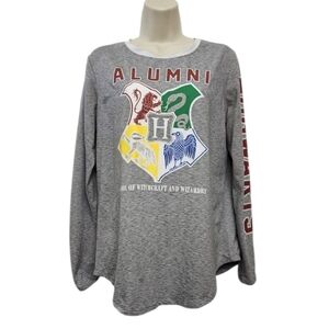 Harry Potter Shirt Women Medium Grey Long‎ Sleeve Hogwarts Alumni Graphic Top